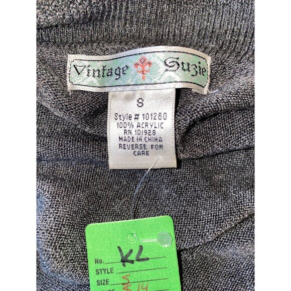 Vintage Suzie Womens Gray Ruffle Trim Open Cardigan Sweater Lightweight Acrylic - Picture 3 of 3